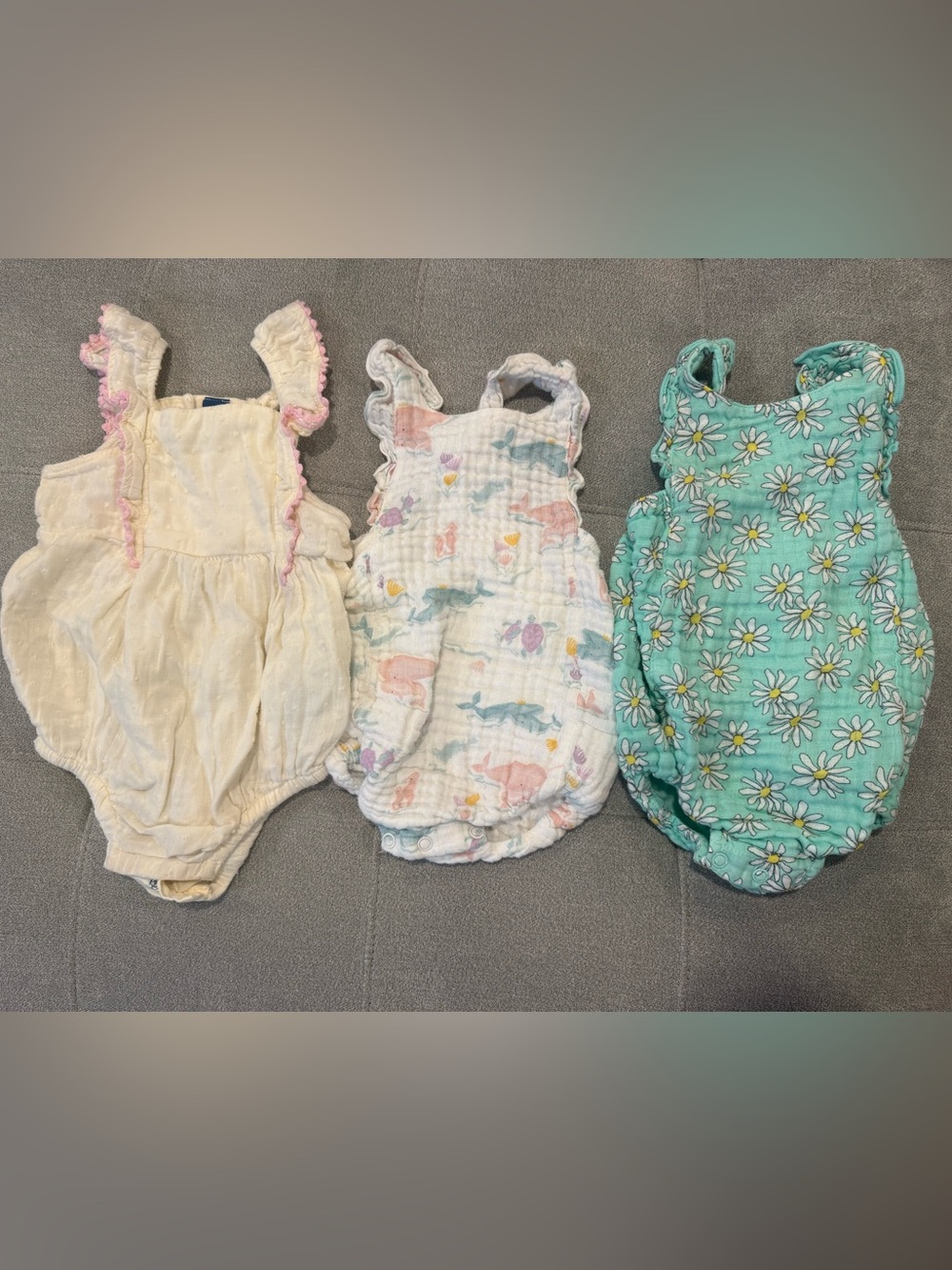 Angel Dear White Muslin Baby Romper with Pastel Accents